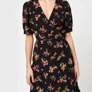 Jolie Jolie Petite Mendigote NWT Black Short Sleeve Floral Wrap Dress